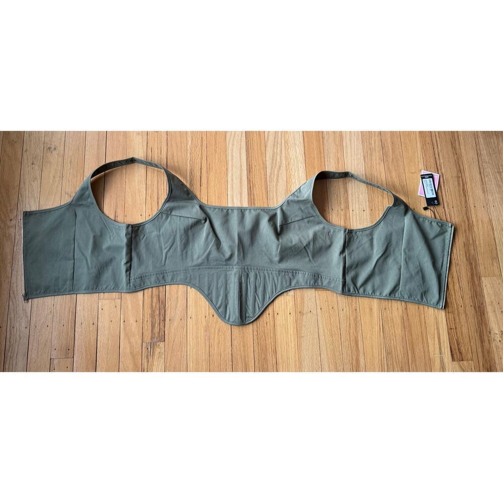 PLT Olive Green Structured Dip Hem Cargo Crop Corset Bustier Sz 14 Y2K Utility - Picture 7 of 14